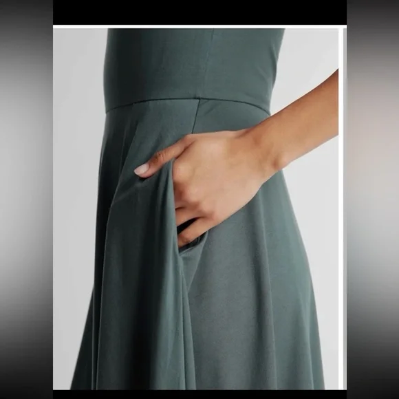 NWT QUINCE Tencel Jersey Fit & Flare Dress in Dark Olive
 size Small - Picture 5 of 12